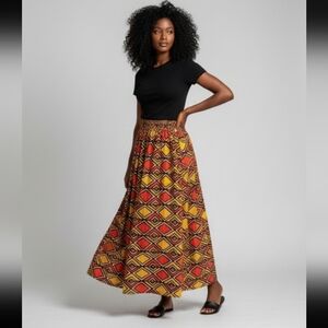 Lapogee One Size Vibrant Geometric Full  Patterned Skirt Cotton Nwot